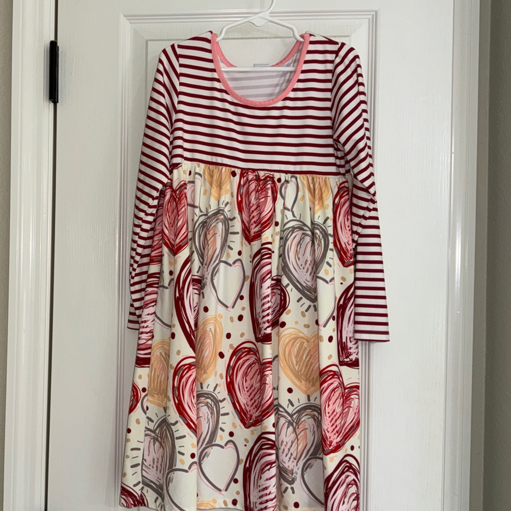 Striped and Heart Patterned Kids Casual Dress
